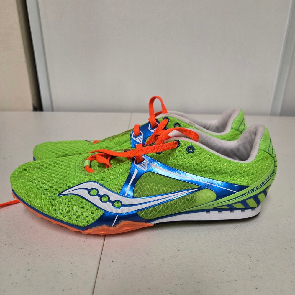 Saucony Velocity 5 Mens Track Spikes Slime Green Orange Blue 20188-3 Size 10